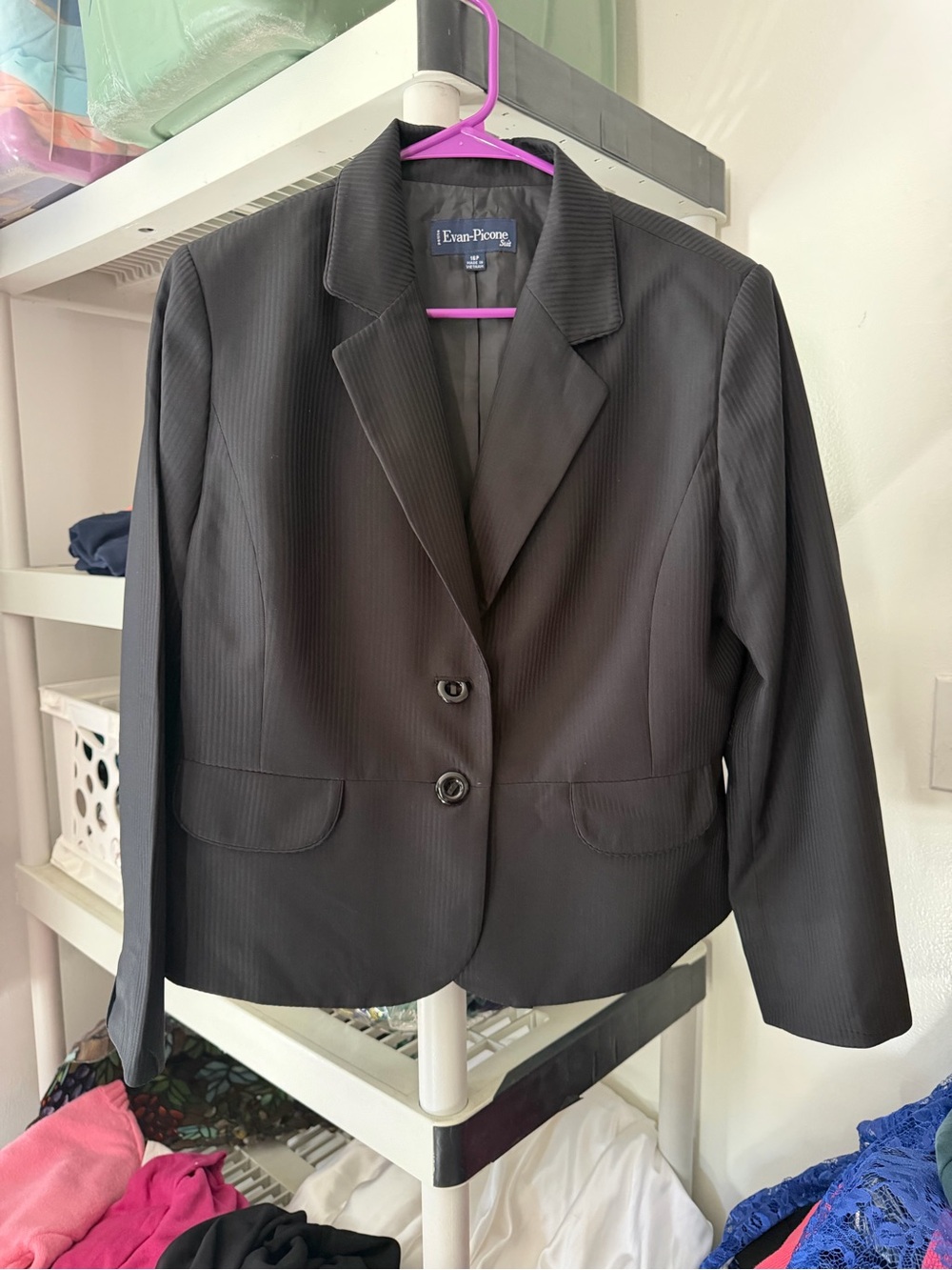 Evan Picone Black Pinstripe Women's Two-Button Blazer w matching skirt NWT 16P